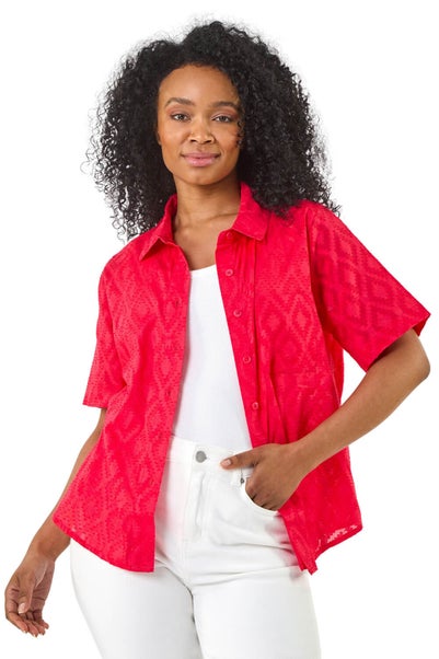 Roman Coral Petite Jacquard One Pocket Shirt