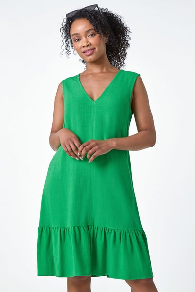 Roman Green Petite Cut Out Back Frill Hem Dress