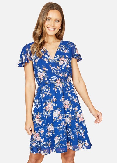 Yumi Blue Floral Print Skater Dress