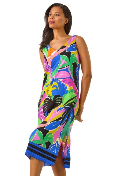Roman Multi Tropical Print Midi Dress