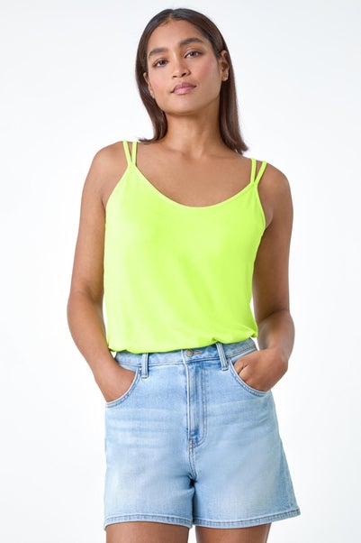 Roman Lime Double Strap V Neck Stretch Vest Top