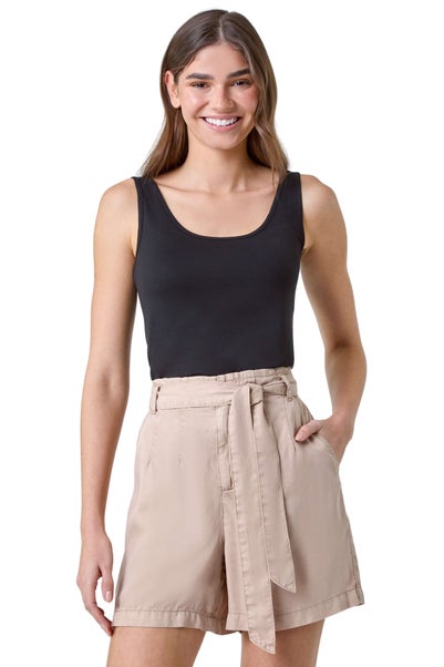 Roman Black Plain Stretch Jersey Vest Top