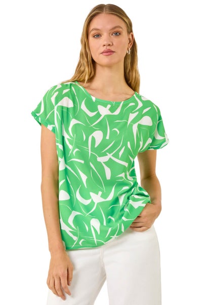 Roman Green Abstract Print Stretch T Shirt