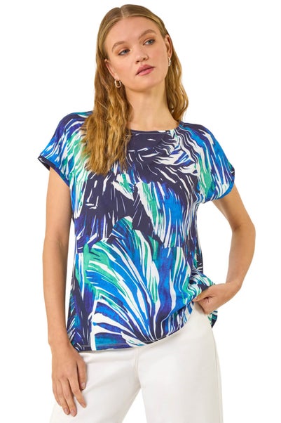 Roman Blue Abstract Print Stretch Top