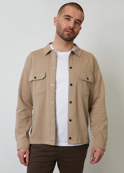 Threadbare Stone Cotton Blend Popper Fastening Pique Shacket