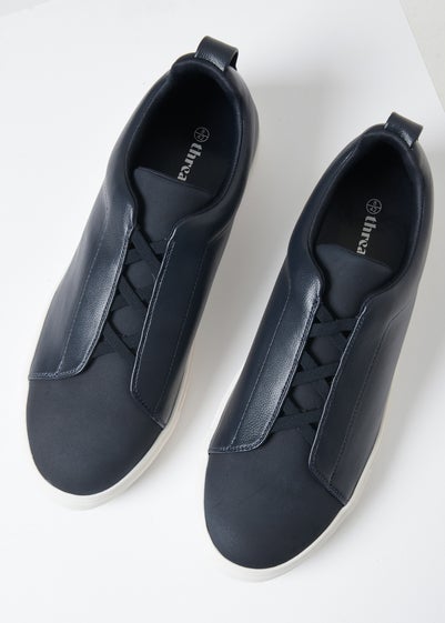 Threadbare Navy Faux Leather Elastic Lace Slip On Trainers