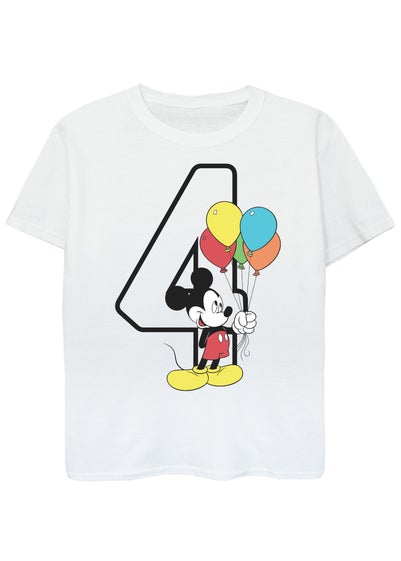 Disney Mickey Mouse 4th Birthday Kids White Graphic T-Shirt (3-6 Years)