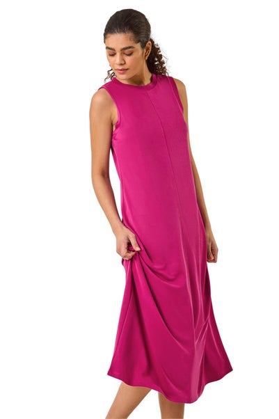 Roman Magenta Sandwash Stretch Midi Dress
