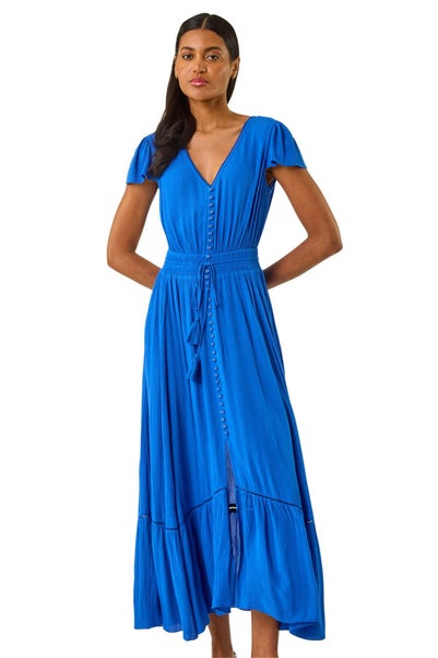 Roman Royal Blue Tiered Buttoned Maxi Dress