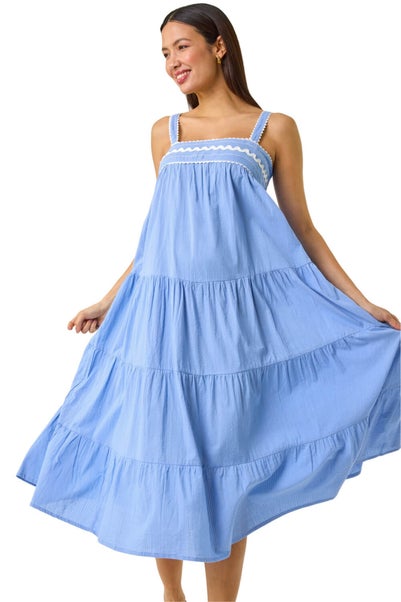 Roman Light Blue Ric Rac Trim Midi Dress