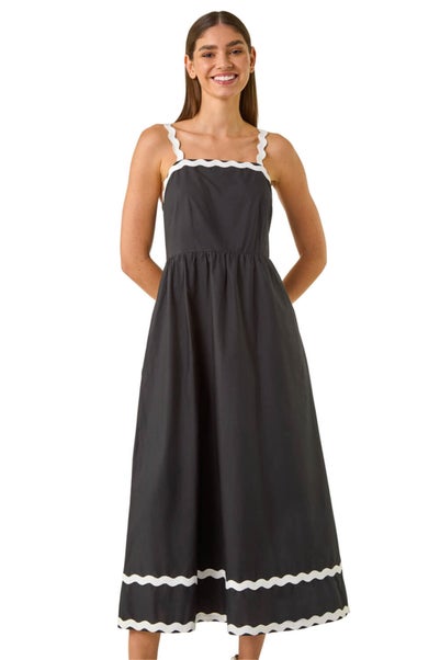 Roman Black Contrast Ric Rac Midi Dress