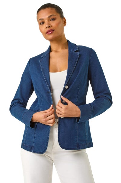 Roman Indigo Denim Collar Stretch Blazer