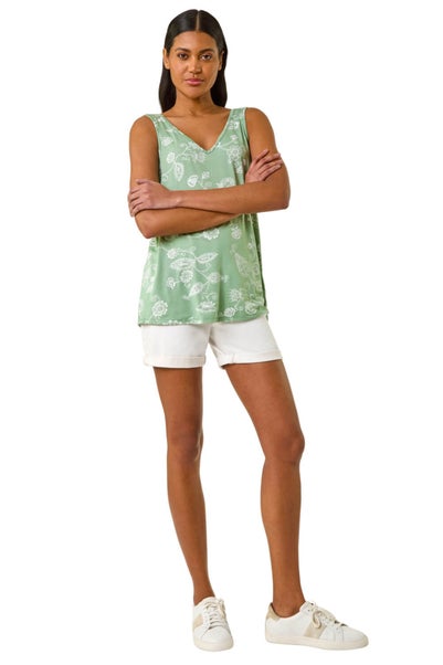 Roman Green Paisley Print Stretch Cami Top