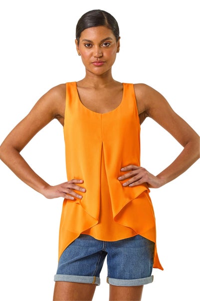 Roman Mango Asymmetric Sleeveless Vest Top