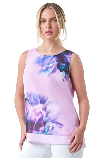 Roman Lilac Petite Floral Overlay Sleeveless Top