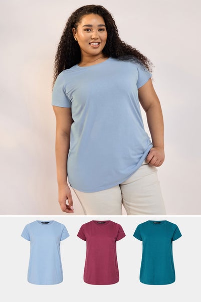 Yours Curve 3 Pack Wine Red & Blue Core T-Shirts