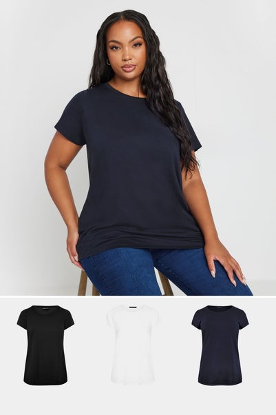 Yours 3 Pack Curve Navy Blue & Black Core T Shirts