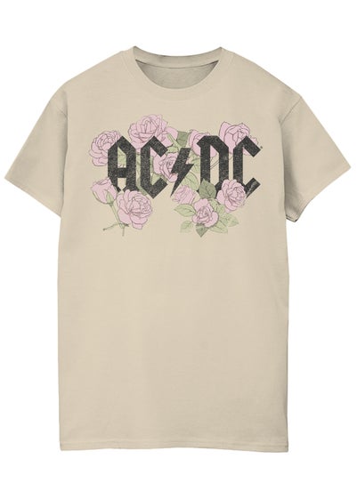 ACDC Flowers Logo Sand Boyfriend Fit Music Graphic T-Shirt