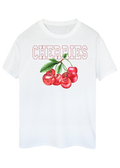 Brands In Cherry Collegial White Boyfriend Fit Graphic T-Shirt