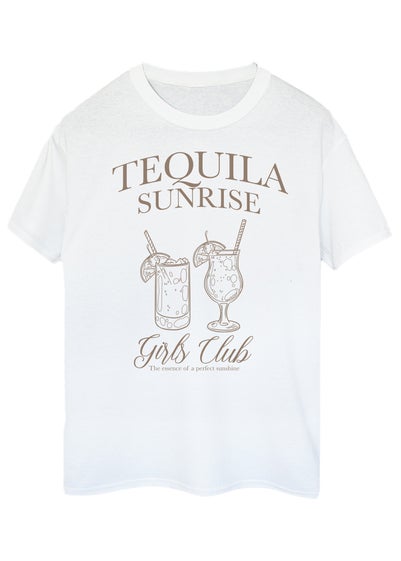 Brands In Tequila Sunrise Girls Club White Boyfriend Fit Graphic T-Shirt