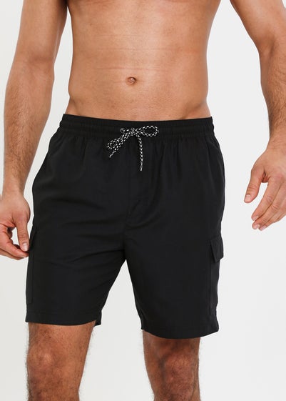 Threadbare Black Mid-length Cargo Swim Shorts