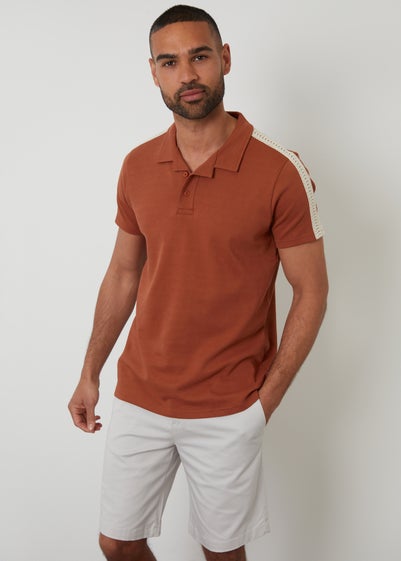 Threadbare Terracotta Crochet Detail Revere Collar Polo Shirt
