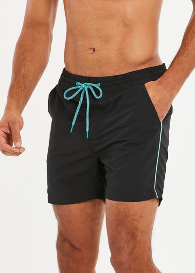 Threadbare Black Swim Shorts with Contrast Piping