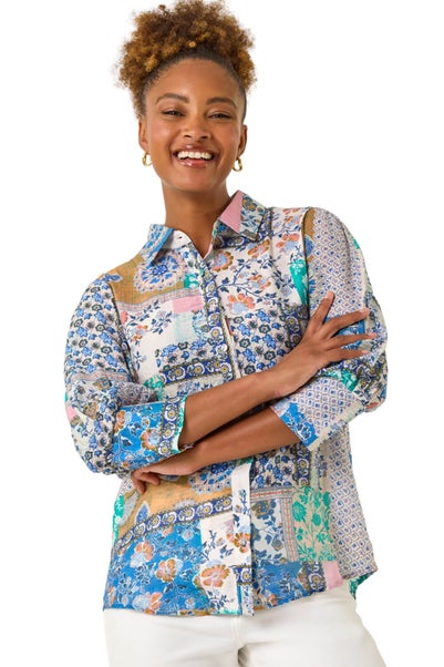 Roman Blue Patchwork Printed Shirt