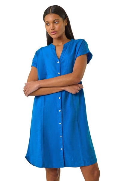 Roman Royal Blue Linen Mix Shift Dress