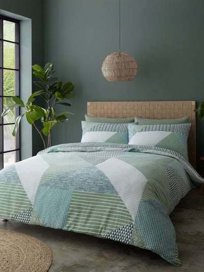 Catherine Lansfield Green Larsson Geo Reversible Duvet Cover Set with Pillowcases
