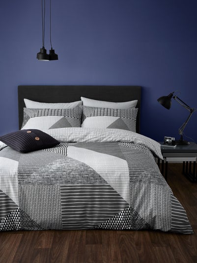 Catherine Lansfield Grey Larsson Geo Reversible Duvet Cover Set with Pillowcases