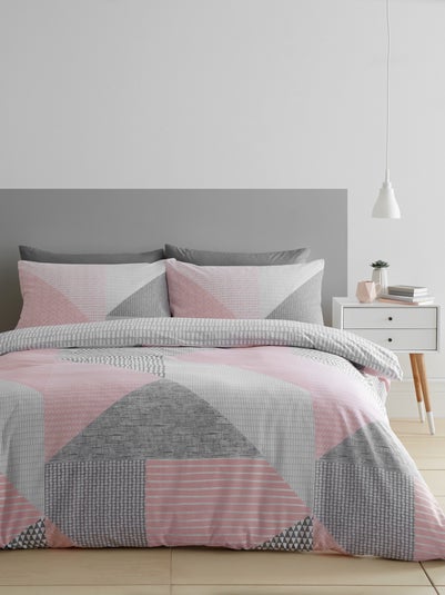 Catherine Lansfield Pink Larsson Geo Reversible Duvet Cover Set with Pillowcases