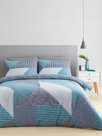 Catherine Lansfield Teal Green Larsson Geo Reversible Duvet Cover Set with Pillowcase