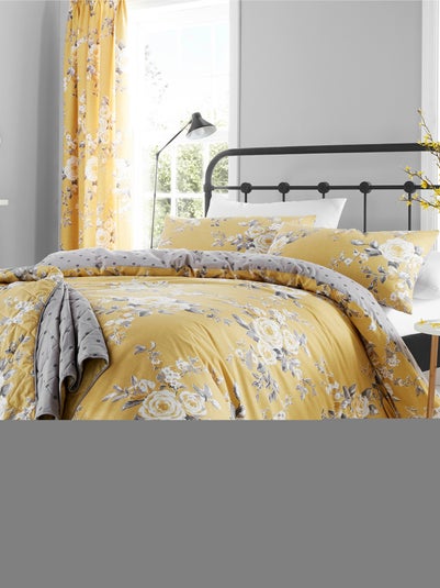 Catherine Lansfield Canterbury Floral Reversible Single Duvet Cover Set Ochre Yellow