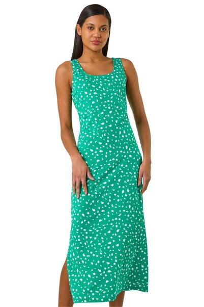 Roman Green Cotton Speckled Print Midi Dress