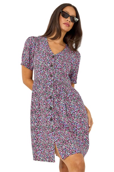 Dusk Purple Dusk Floral Button Down Dress