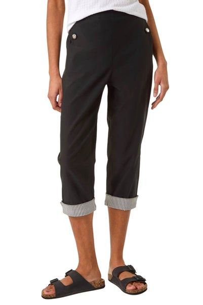 Roman Black Contrast Stripe Cropped Stretch Trouser