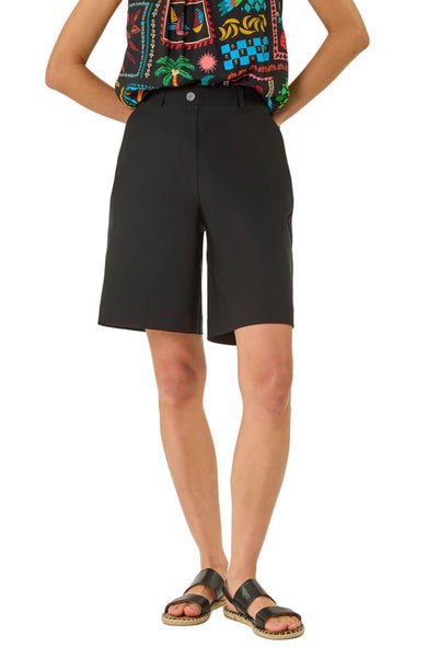 Roman Black Buttoned Wide Leg Stretch Shorts
