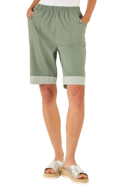 Roman Khaki Bengaline Turn Up Stripe Shorts