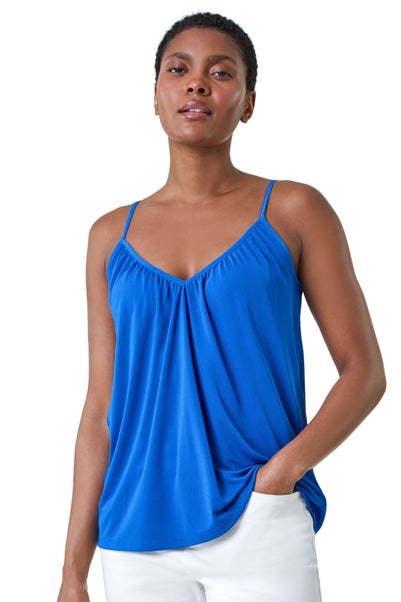Roman Royal Blue Gathered V-Neck Stretch Vest Top