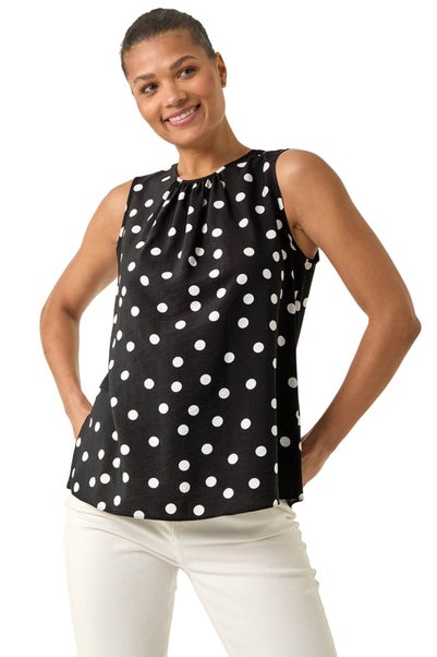Roman Black Spot Print Tie Detail Vest Top