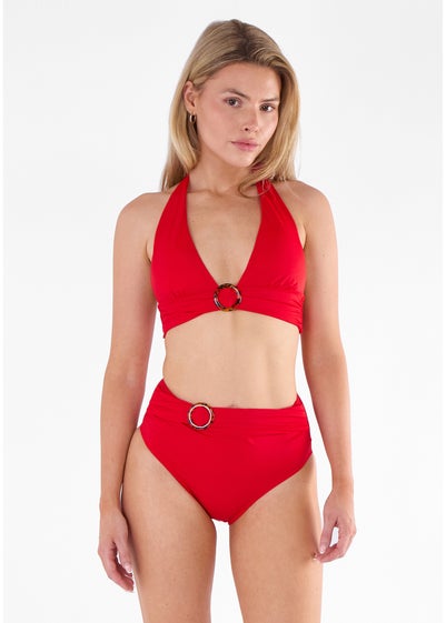 Gini London Red Halter Bikini Top With Ring Detail