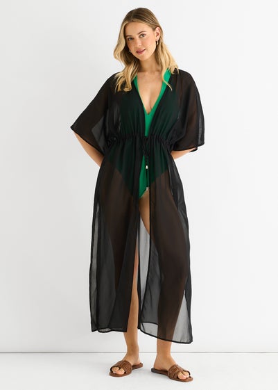 Gini London Black Flowy Open Front Beach Cover Kimono