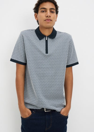 Blue Smart Tile Zip Polo Shirt