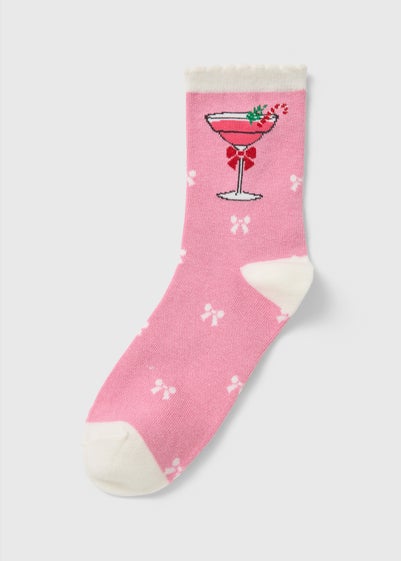 Pink Christmas Drink Socks