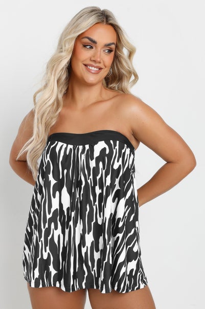 Yours Curve Black & White Abstract Print Tankini Top