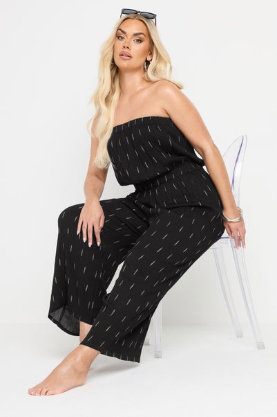 Yours Curve Black Metallic Bandeau Wide Leg Jumpsuit
