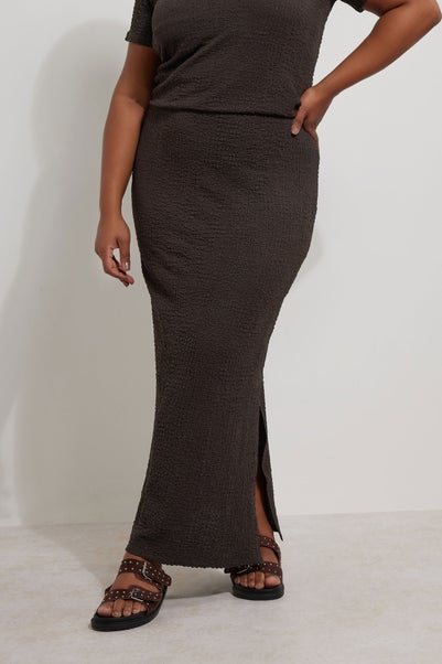 Yours Curve Chocolate Brown Textured Side Split Maxi Skirt