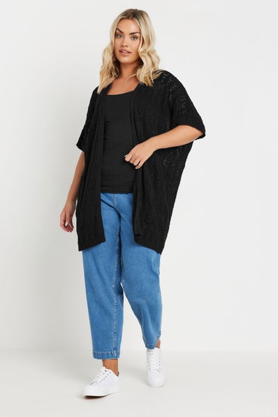 Yours Curve Black Crochet Short Sleeve Cardigan