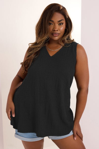 Yours Curve Black Textured Swing Vest Top